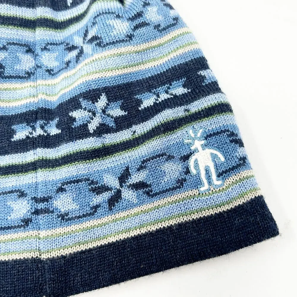 Smartwool‎ Kids 100% Merino Wool Fair Isle Striped Pom Snow Beanie Hat OS Blue
